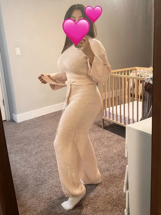 Women’s Ribbed Knit 2-Piece Set Pink Size M - Picture 2 of 4